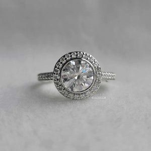 Round Cut Diamond Bezel Set Halo Engagement Rings