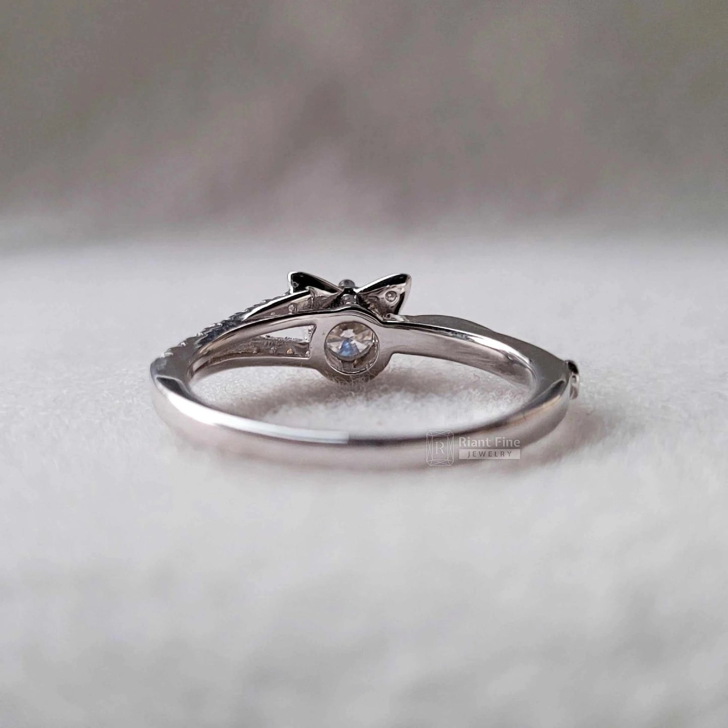 Round Cut Lab Grown Diamond Cat Ring in 14K White Gold - Riant Fine Jewelry LLC