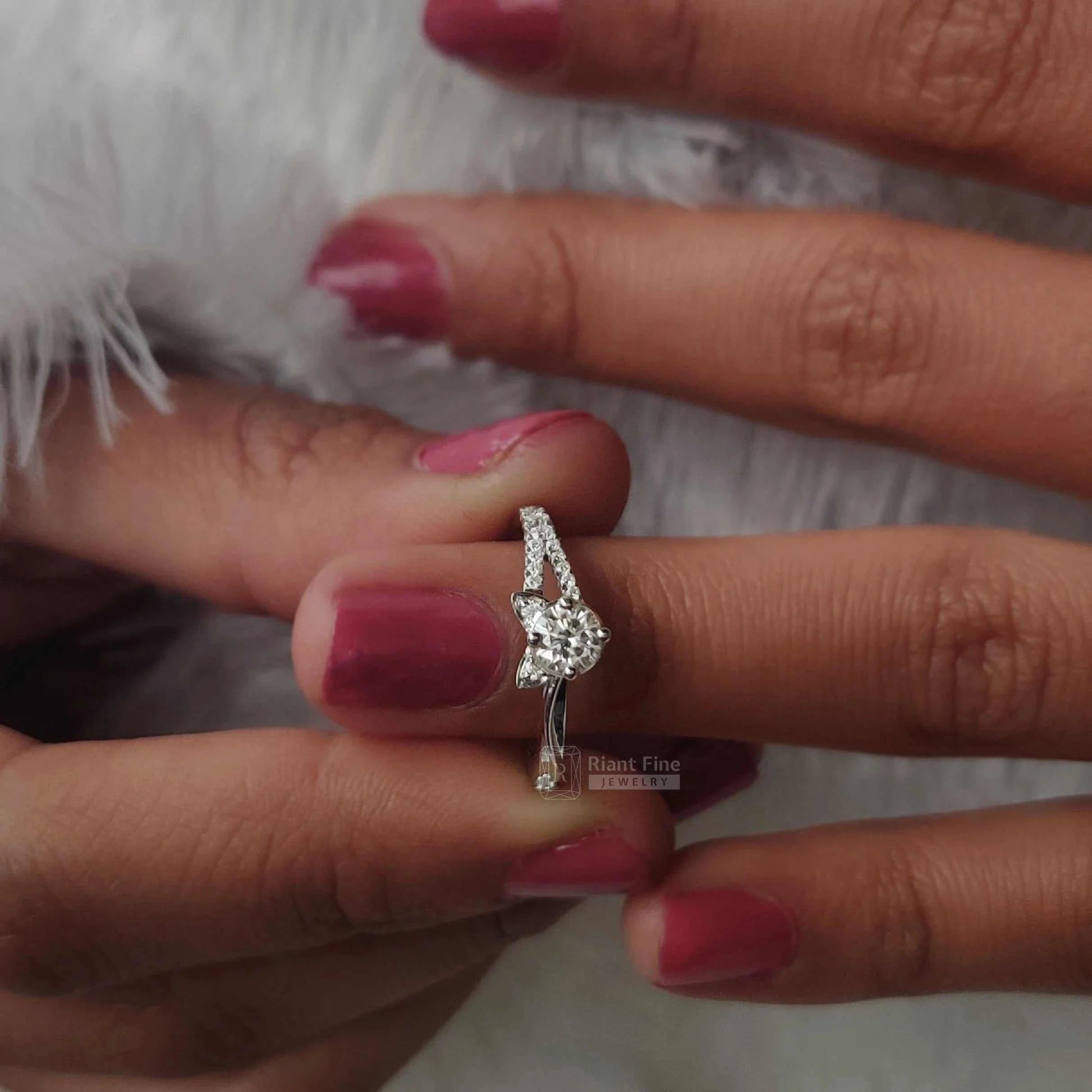 Round Cut Lab Grown Diamond Cat Ring in 14K White Gold - Riant Fine Jewelry LLC
