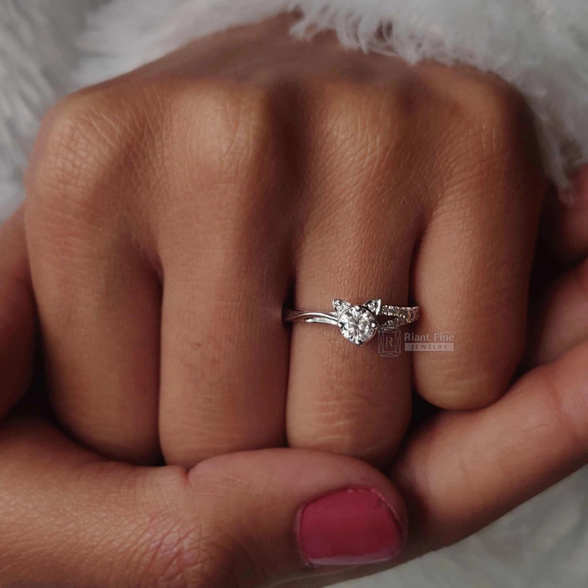 Round Cut Lab Grown Diamond Cat Ring in 14K White Gold - Riant Fine Jewelry LLC