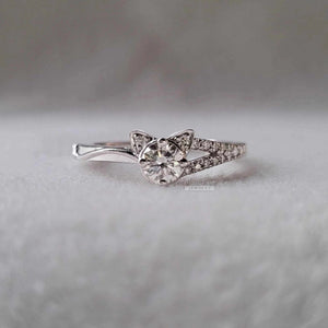 Round Cut Lab Grown Diamond Cat Ring in 14K White Gold
