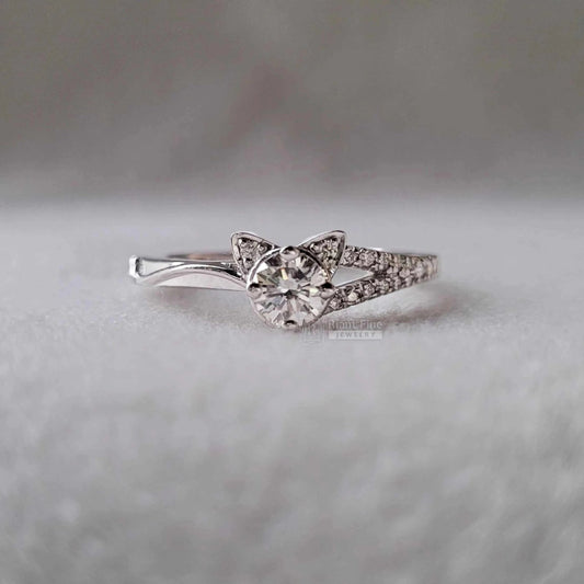 Round Cut Lab Grown Diamond Cat Ring in 14K White Gold - Riant Fine Jewelry LLC