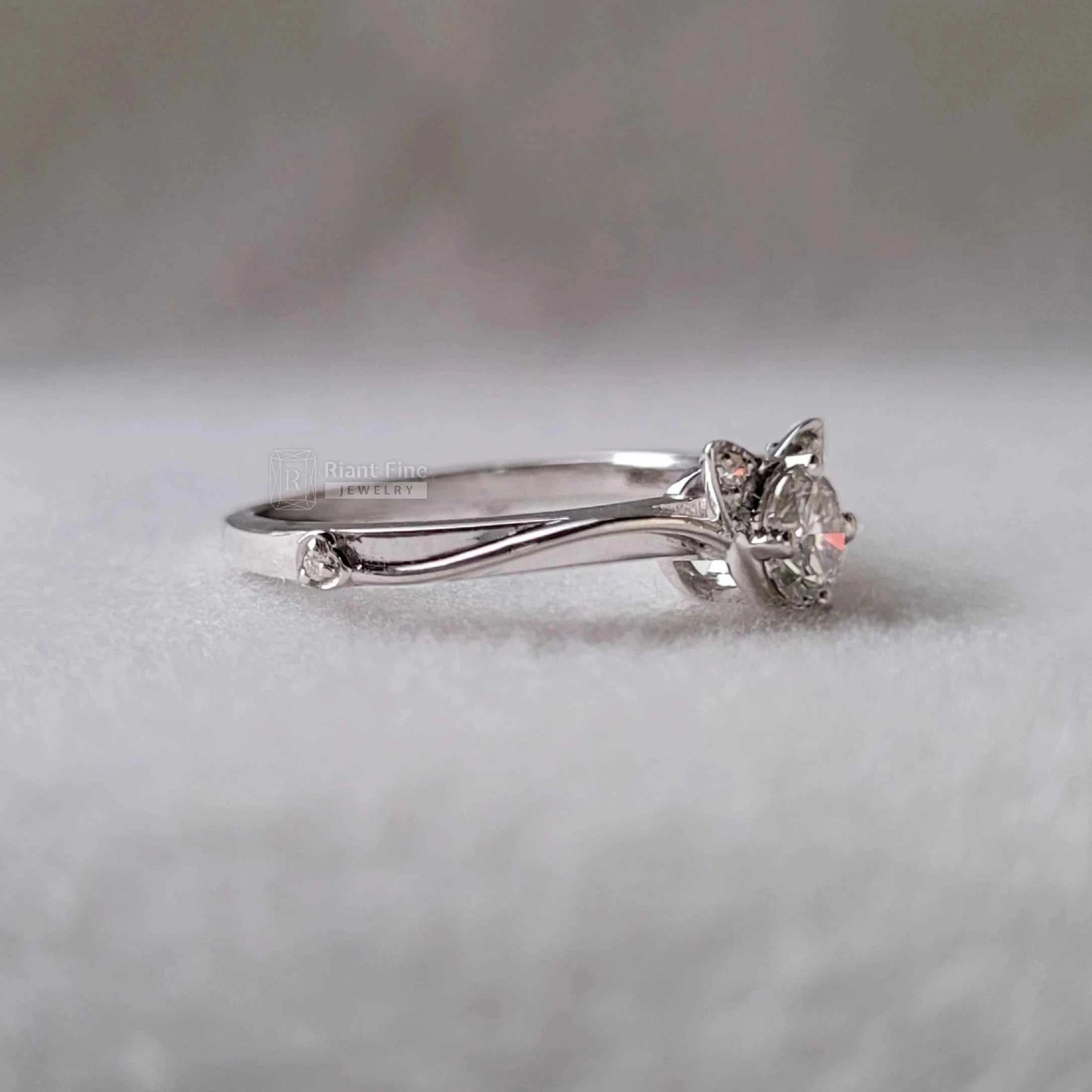 Round Cut Lab Grown Diamond Cat Ring in 14K White Gold - Riant Fine Jewelry LLC