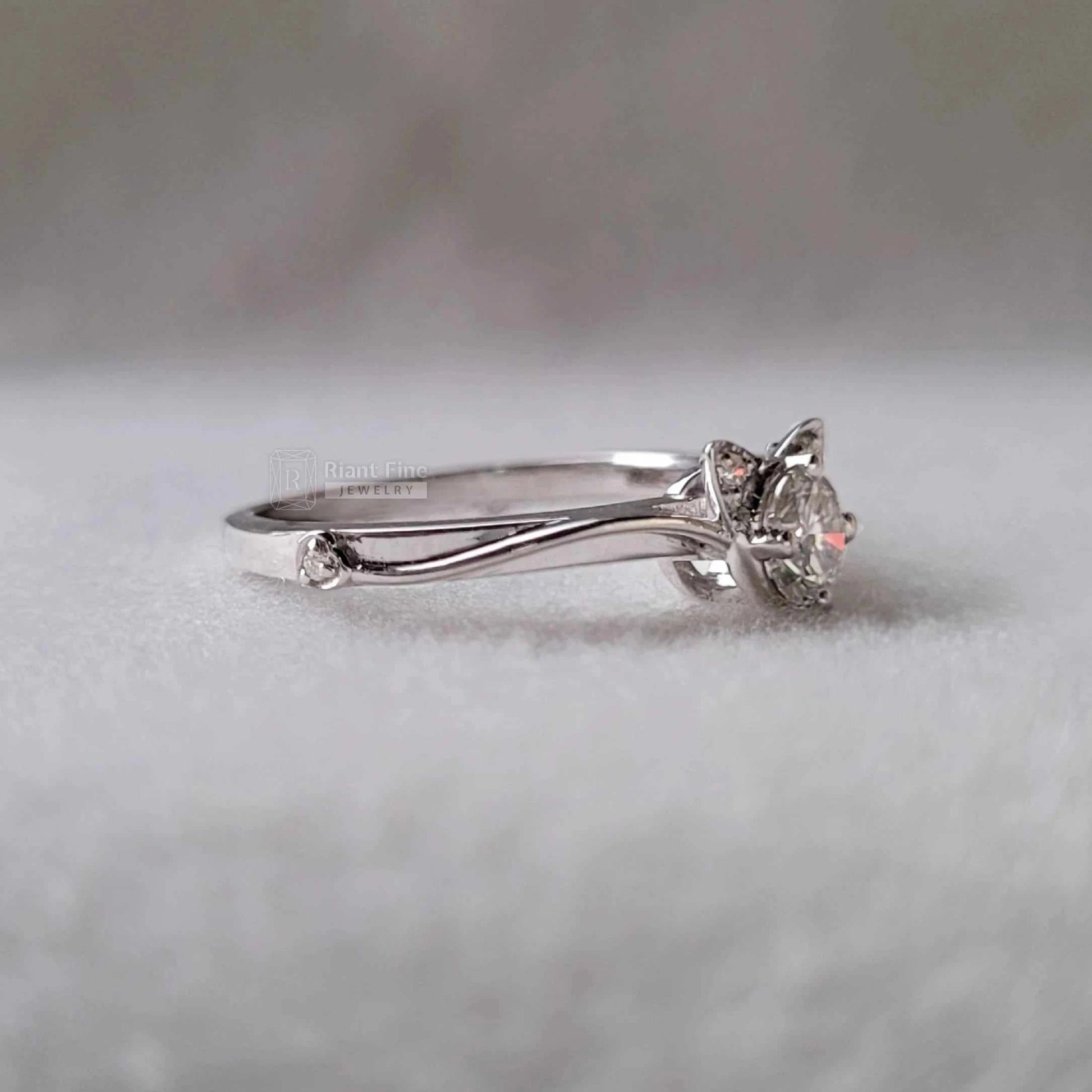 Round Cut Lab Grown Diamond Cat Ring in 14K White Gold - Riant Fine Jewelry LLC