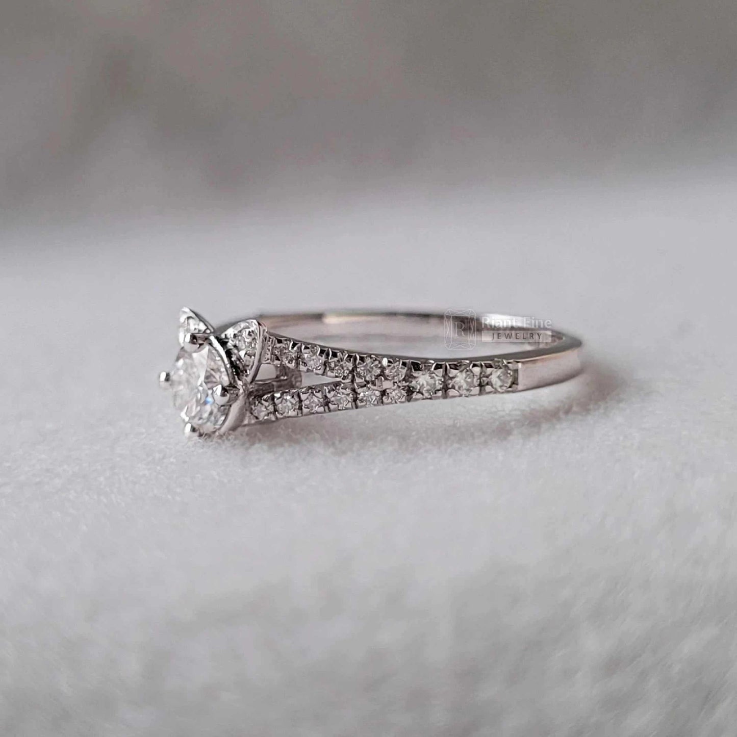Round Cut Lab Grown Diamond Cat Ring in 14K White Gold - Riant Fine Jewelry LLC