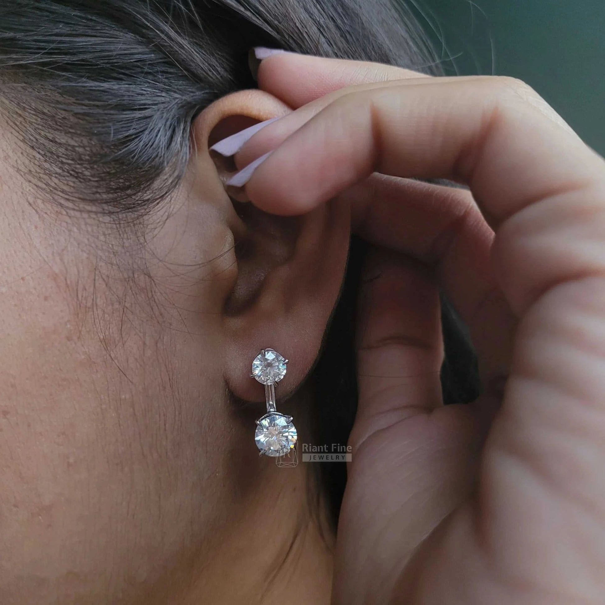 Round Cut Moissanite Drop & Dangle Stud Earrings - Riant Fine Jewelry LLC