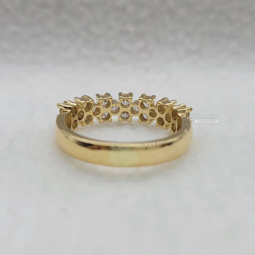 Round Diamond Half Eternity Yellow Gold Wedding Band - Riant Fine Jewelry