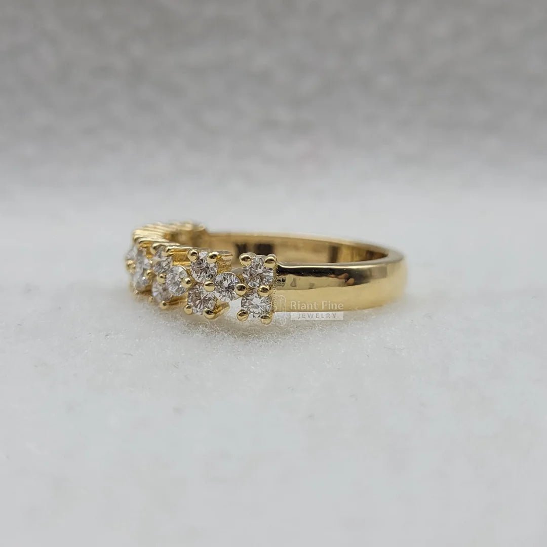 Round Diamond Half Eternity Yellow Gold Wedding Band - Riant Fine Jewelry