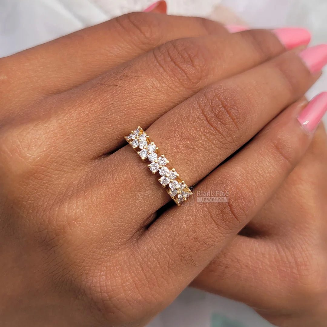 Round Diamond Half Eternity Yellow Gold Wedding Band - Riant Fine Jewelry