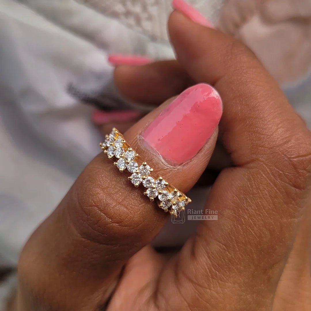 Round Diamond Half Eternity Yellow Gold Wedding Band - Riant Fine Jewelry