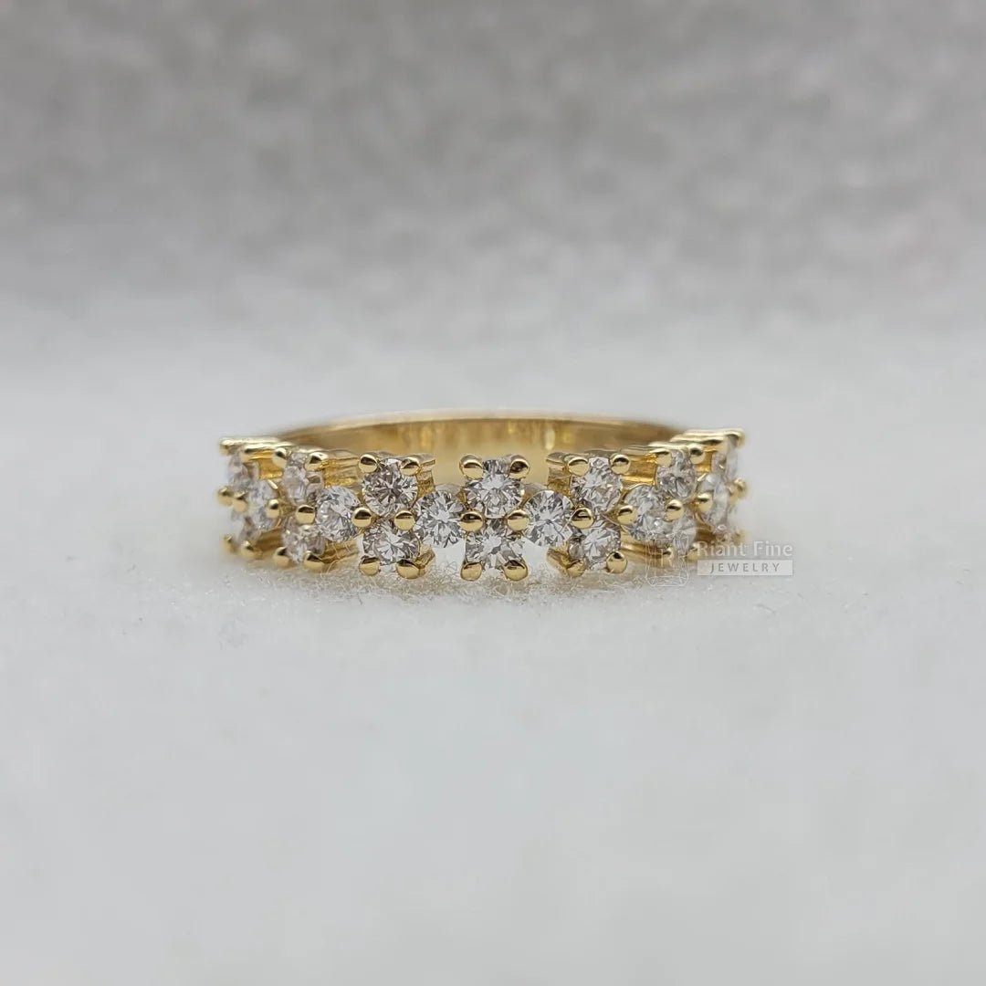 Round Diamond Half Eternity Yellow Gold Wedding Band - Riant Fine Jewelry