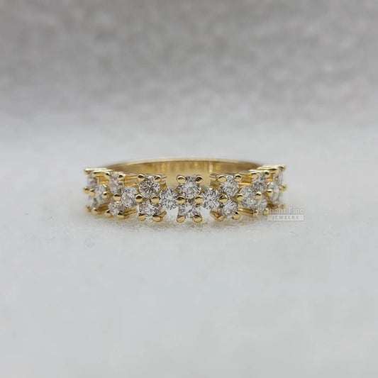 Round Diamond Half Eternity Yellow Gold Wedding Band - Riant Fine Jewelry