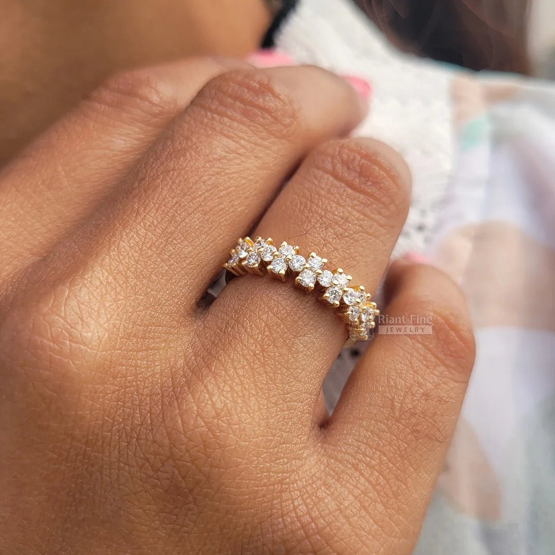 Round Diamond Half Eternity Yellow Gold Wedding Band - Riant Fine Jewelry