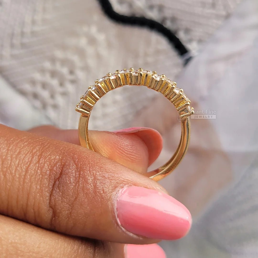 Round Diamond Half Eternity Yellow Gold Wedding Band - Riant Fine Jewelry