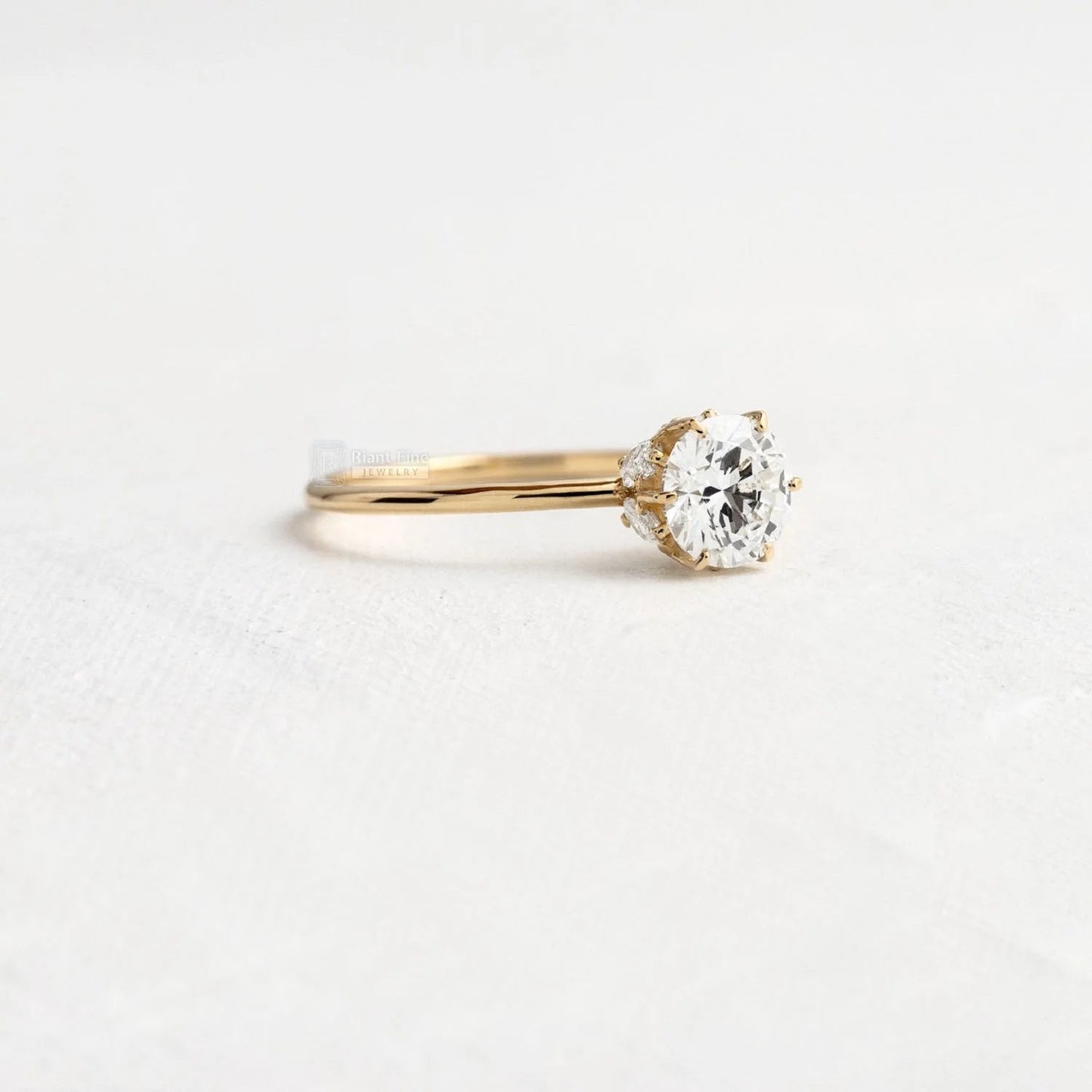 Round Diamond Hidden Halo Vintage Engagement Ring - Riant Fine Jewelry LLC