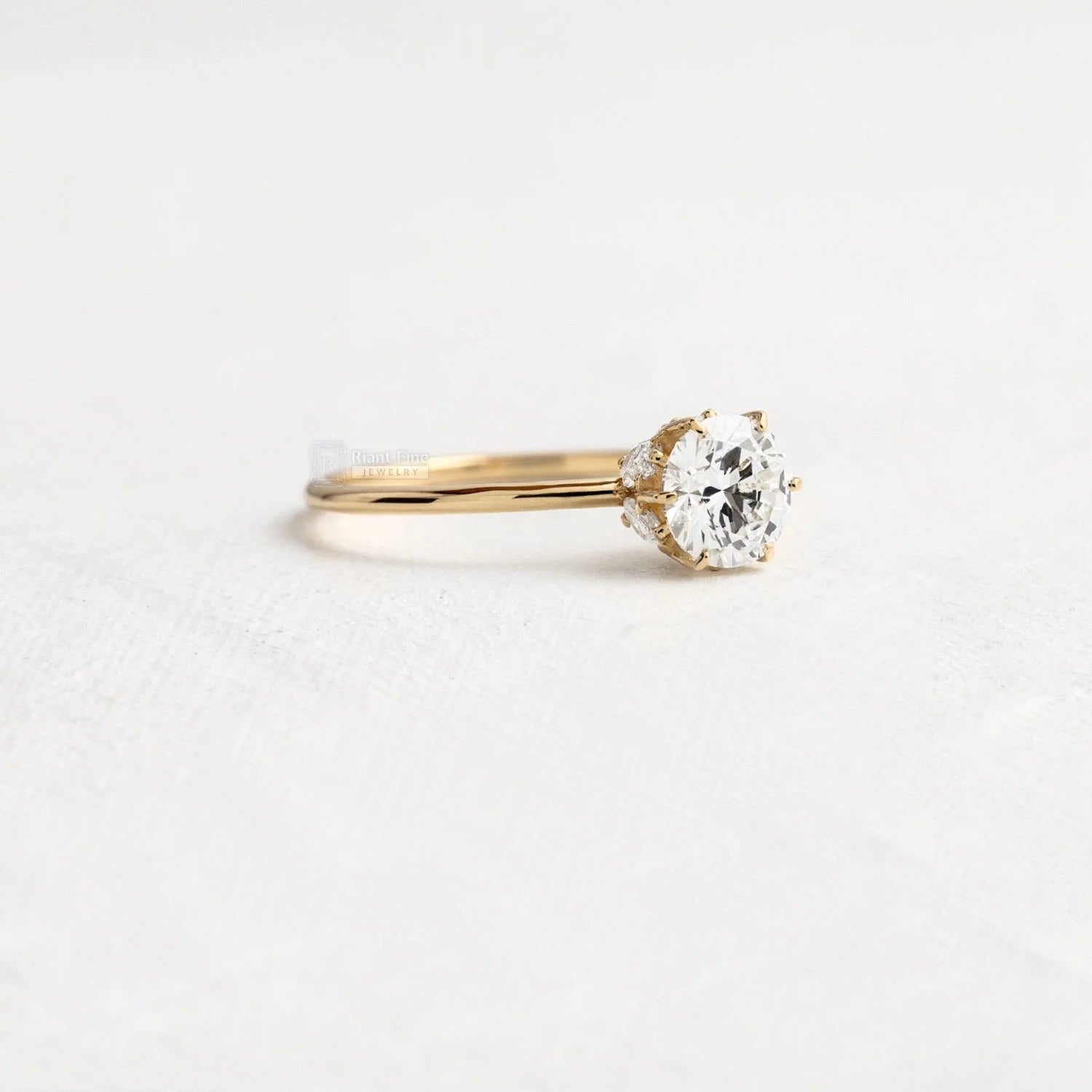 Round Diamond Hidden Halo Vintage Engagement Ring - Riant Fine Jewelry LLC