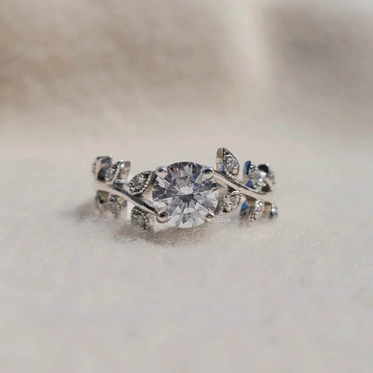 Round Diamond Leaf Style Gold Engagement Ring - Riant Fine Jewelry LLC