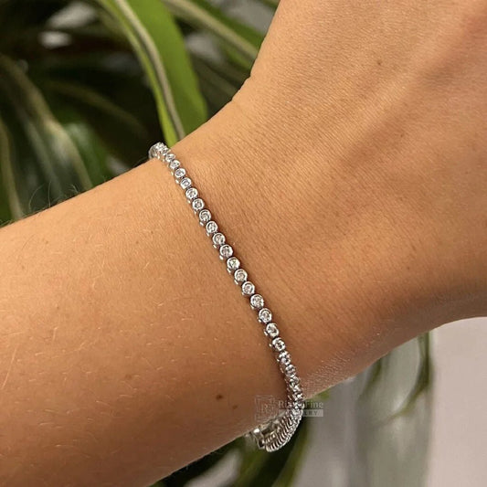 Round Lab Diamond Bezel Set Tennis Bracelet For Women - Riant Fine Jewelry LLC