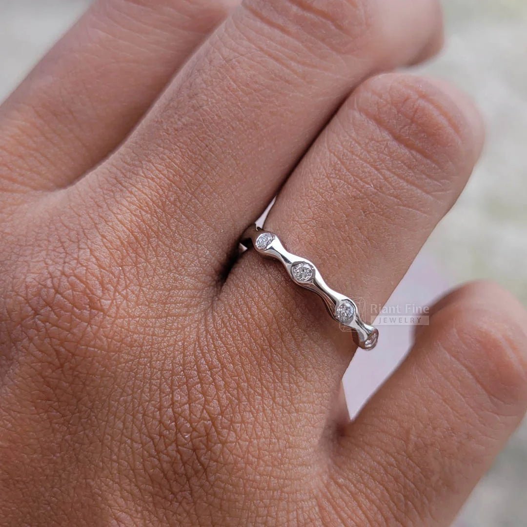 Round Lab Diamond Stacking Wave Ring in 14K Gold - Riant Fine Jewelry LLC