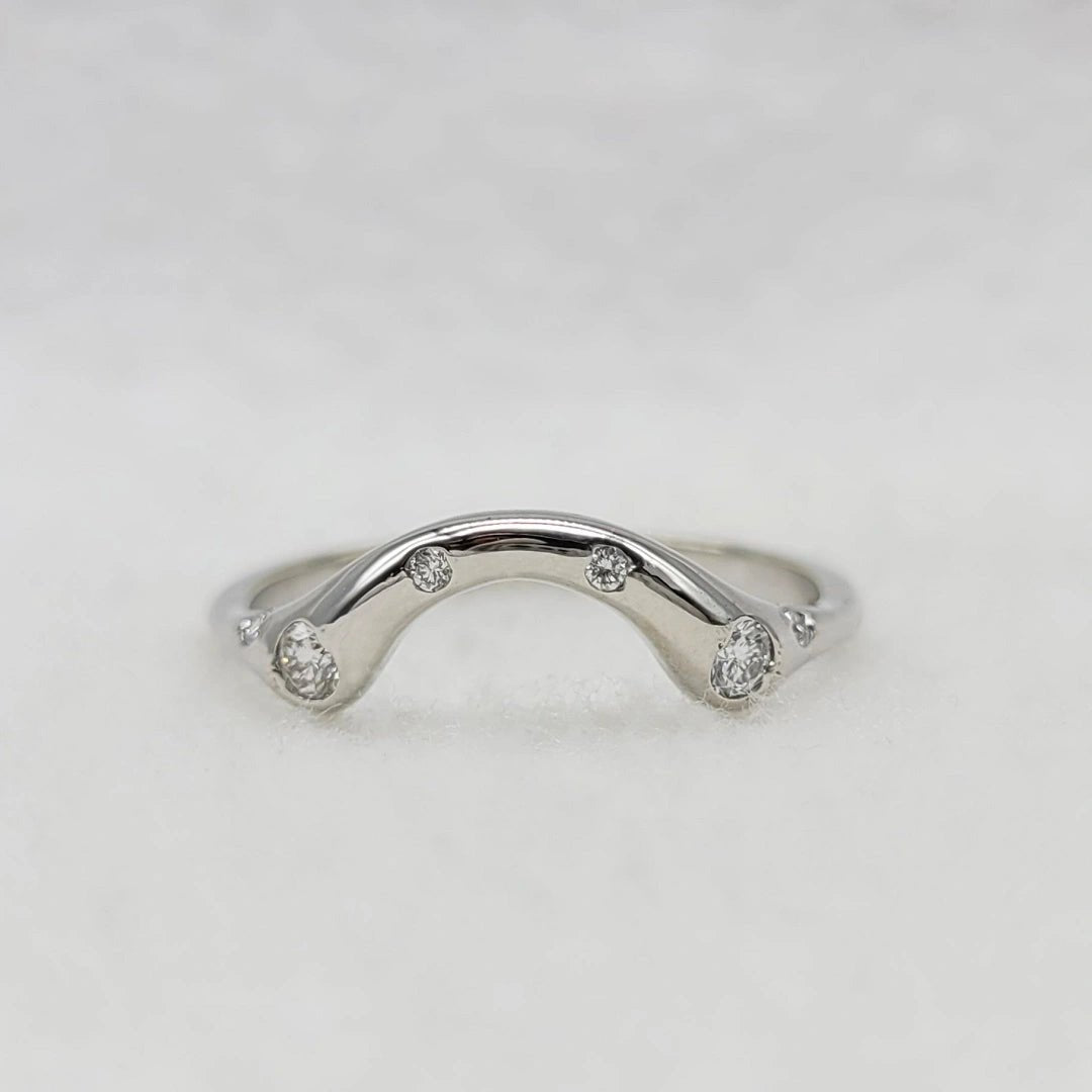 Round Lab Grown Diamond Curved Wedding Band in 14K White Gold - Riant Fine Jewelry LLC