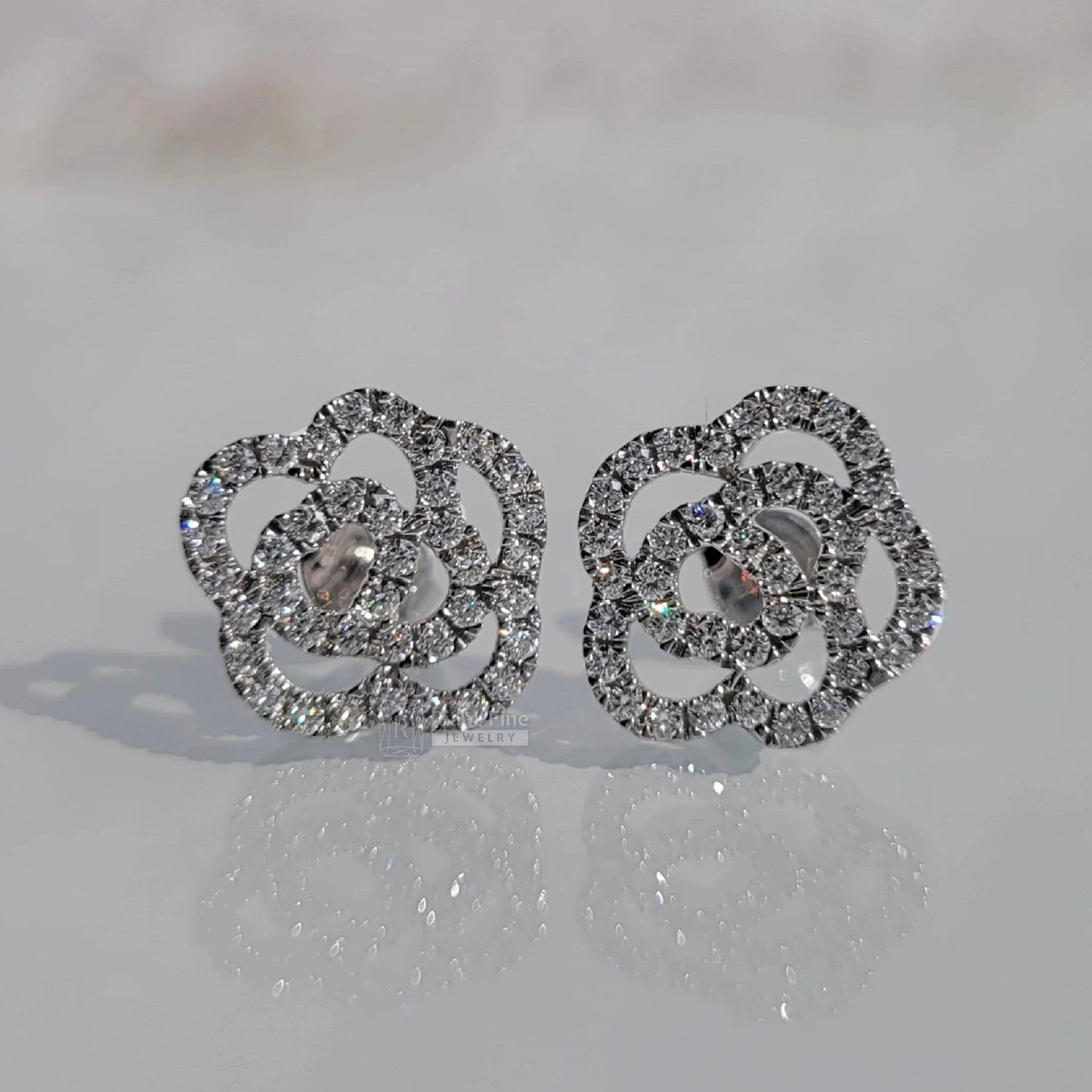 Round Lab Grown Diamond Earrings - Rose Flower Design - Riant Fine Jewelry LLC