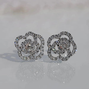 Round Lab Grown Diamond Earrings - Rose Flower Design