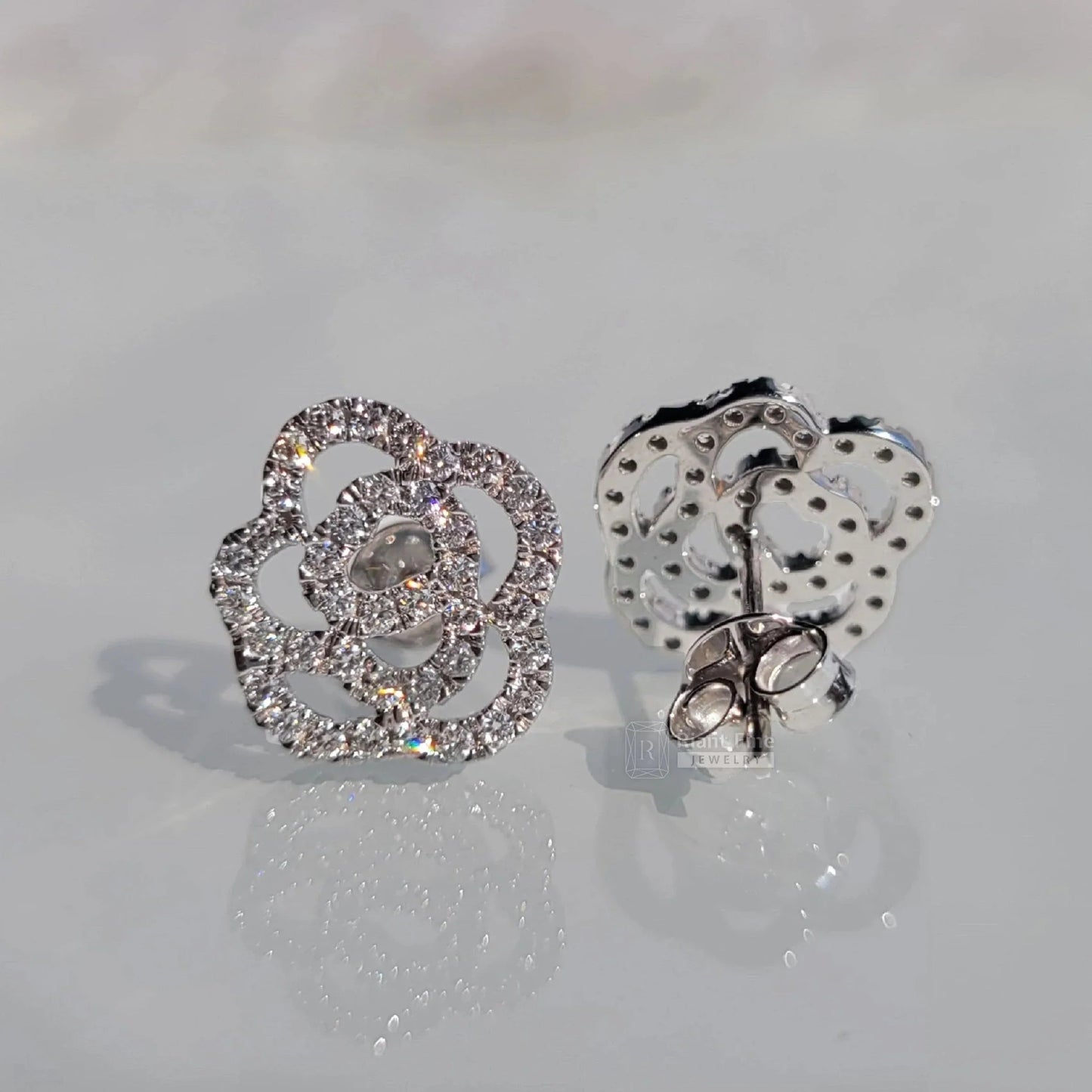 Round Lab Grown Diamond Earrings - Rose Flower Design - Riant Fine Jewelry LLC
