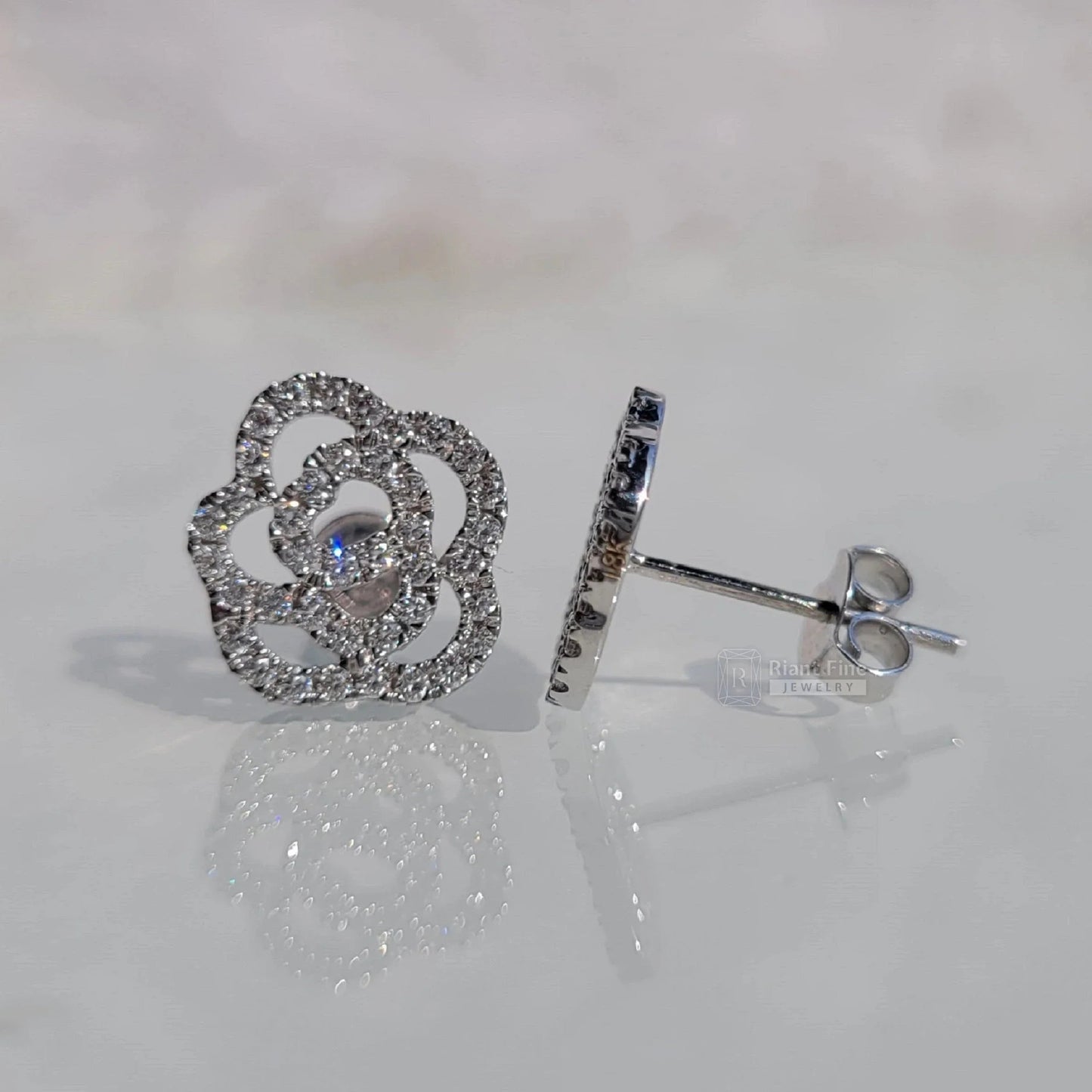 Round Lab Grown Diamond Earrings - Rose Flower Design - Riant Fine Jewelry LLC