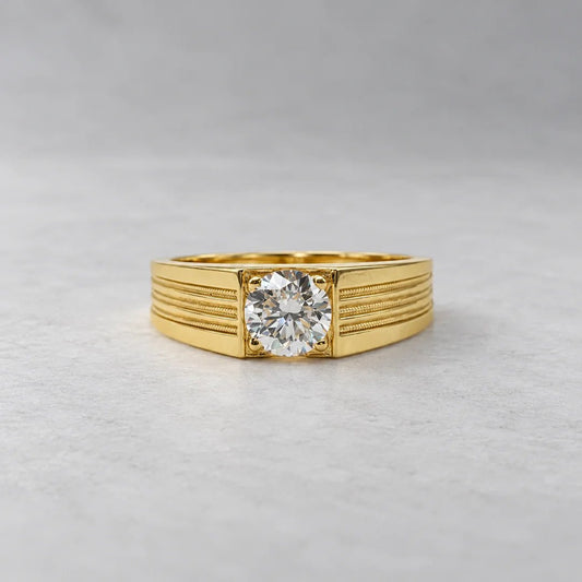 Round Lab Grown Diamond Mens Wedding Ring in 14K Yellow Gold - Riant Fine Jewelry LLC