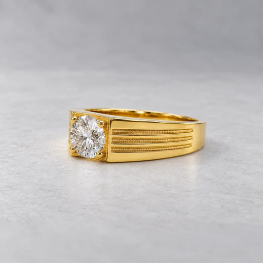 Round Lab Grown Diamond Mens Wedding Ring in 14K Yellow Gold - Riant Fine Jewelry LLC