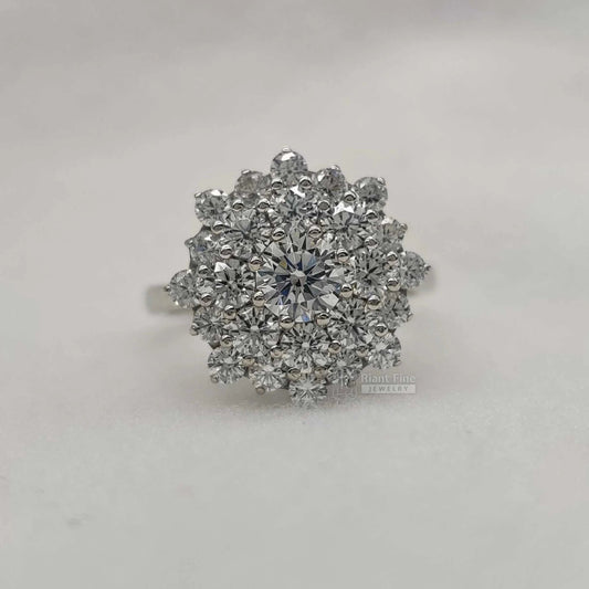 Round Lab Grown Diamond Snowflake Cluster Engagement Ring - Riant Fine Jewelry LLC