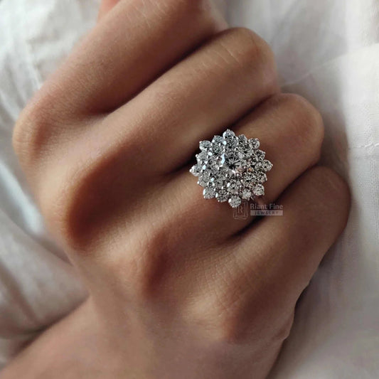 Round Lab Grown Diamond Snowflake Cluster Engagement Ring - Riant Fine Jewelry LLC