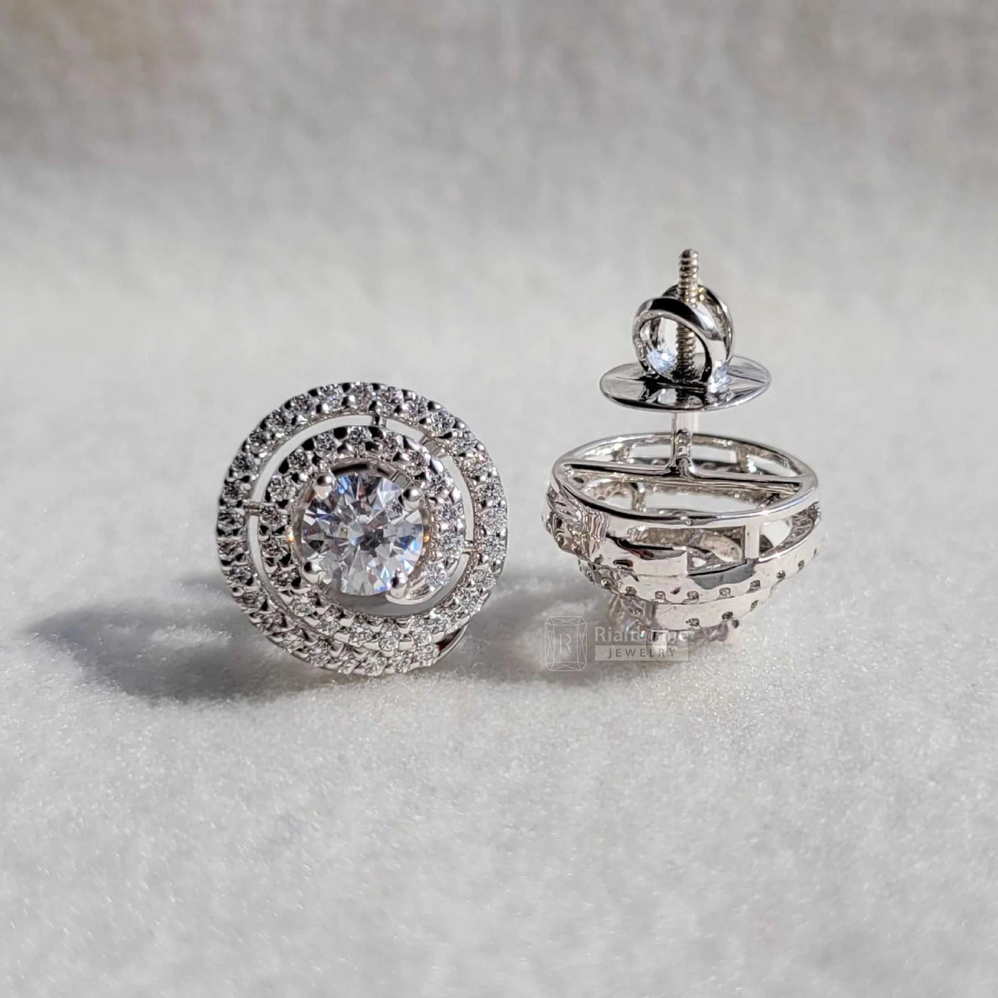 Round Lab Grown Diamond Spiral Earrings for Brides - Riant Fine Jewelry LLC