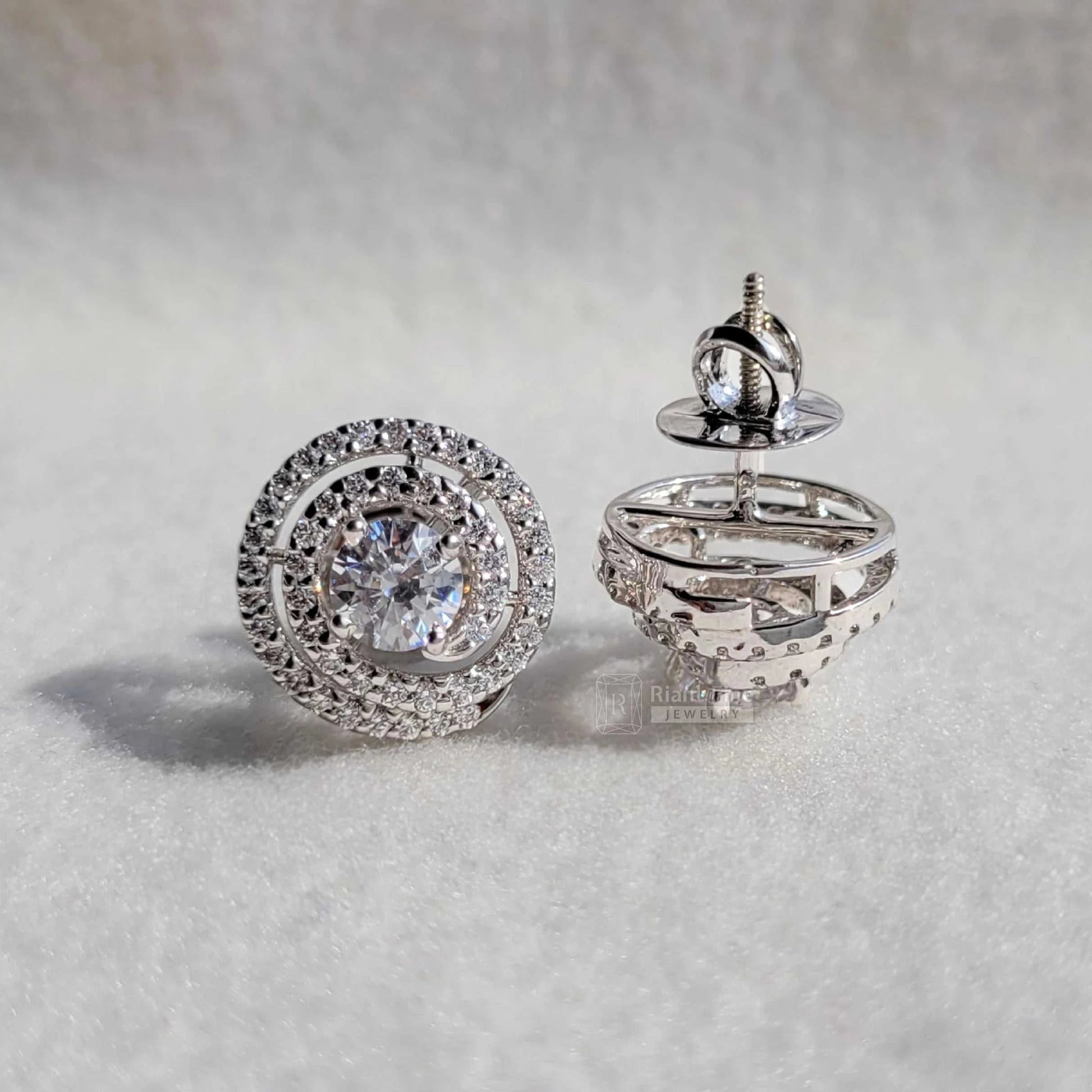 Round Lab Grown Diamond Spiral Earrings for Brides - Riant Fine Jewelry LLC