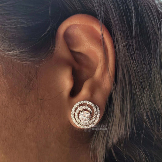 Round Lab Grown Diamond Spiral Earrings for Brides - Riant Fine Jewelry LLC