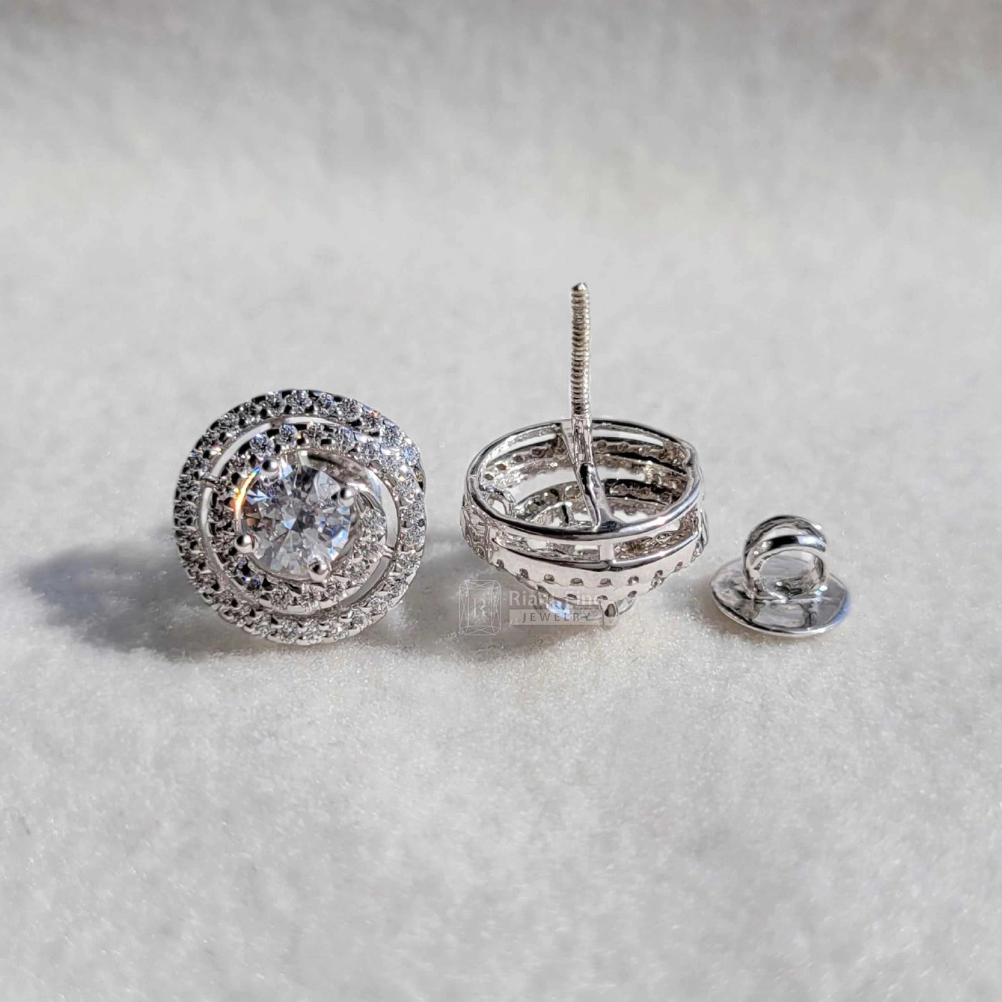 Round Lab Grown Diamond Spiral Earrings for Brides - Riant Fine Jewelry LLC