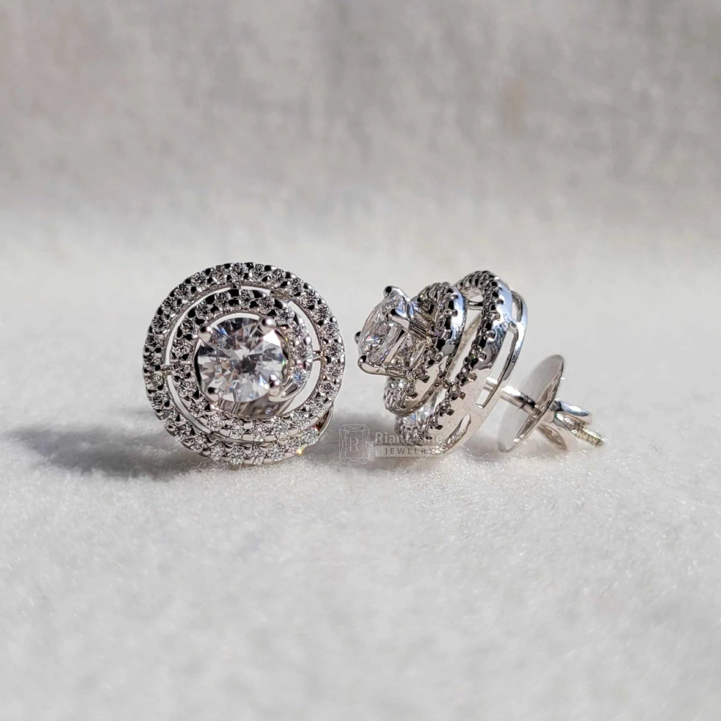 Round Lab Grown Diamond Spiral Earrings for Brides - Riant Fine Jewelry LLC