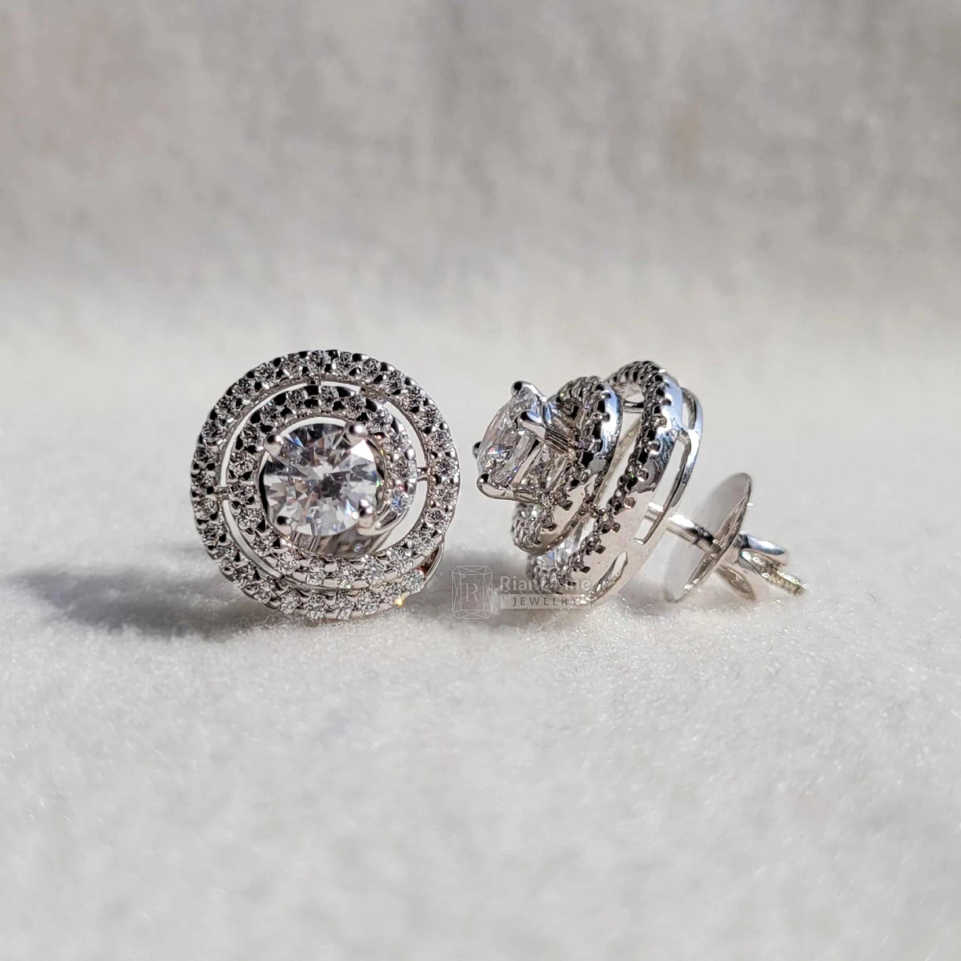 Round Lab Grown Diamond Spiral Earrings for Brides - Riant Fine Jewelry LLC