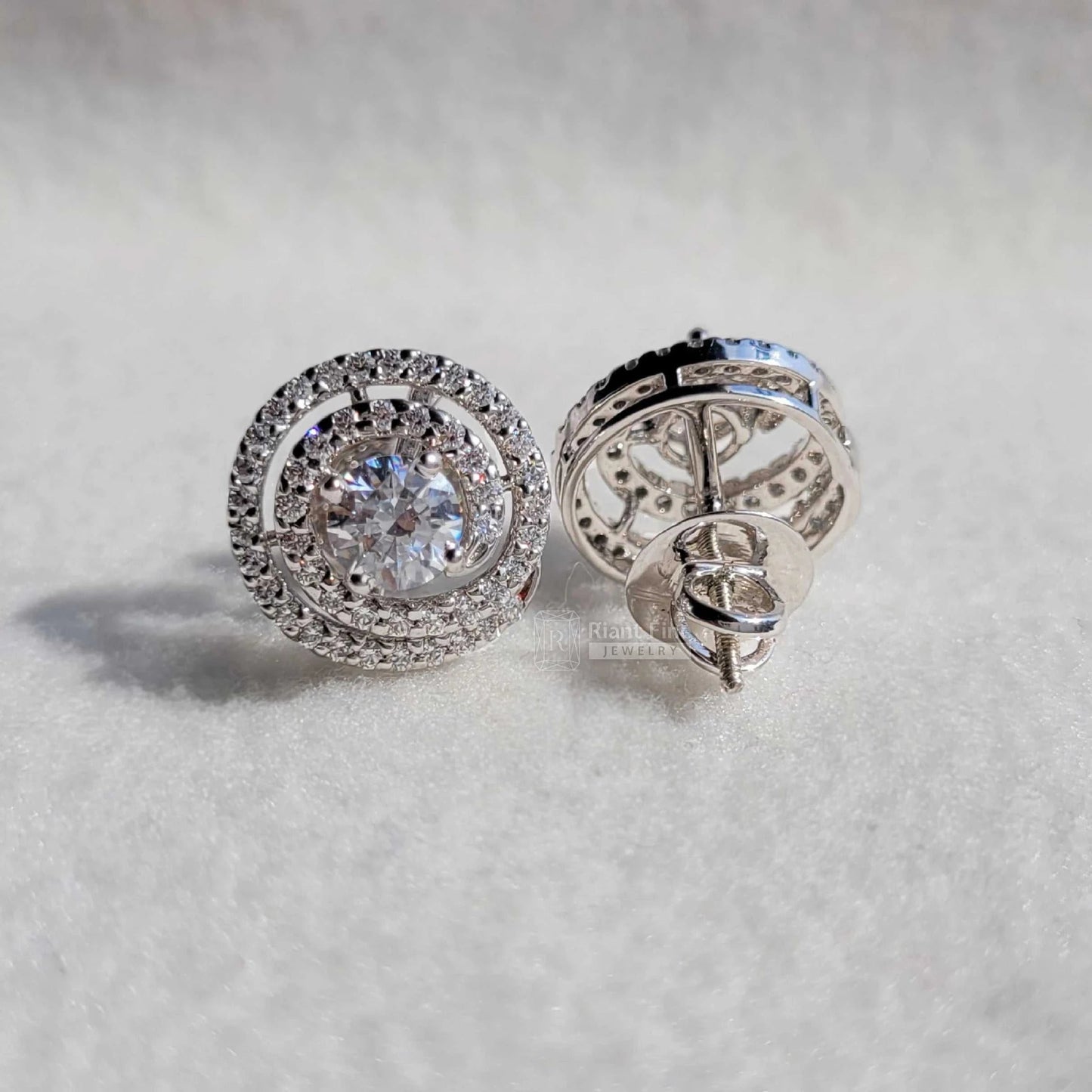 Round Lab Grown Diamond Spiral Earrings for Brides - Riant Fine Jewelry LLC