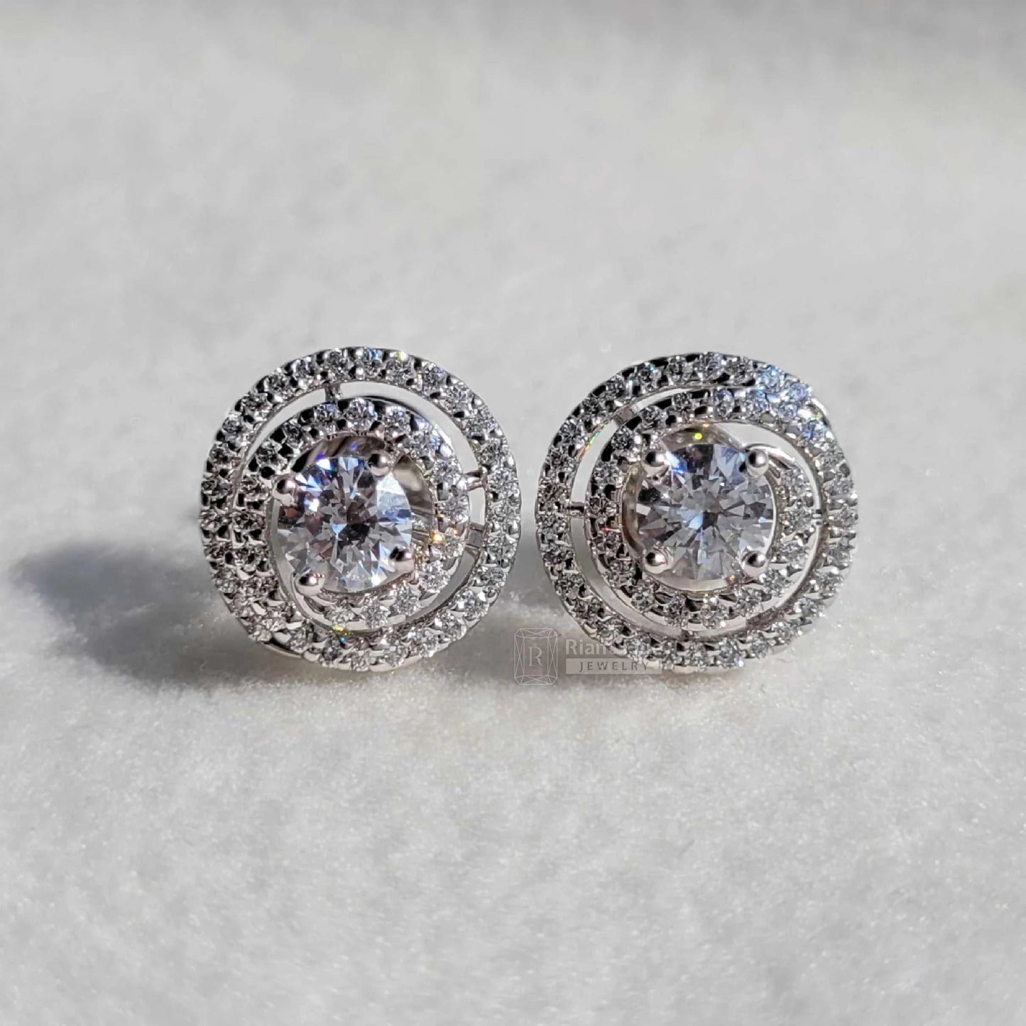 Round Lab Grown Diamond Spiral Earrings for Brides - Riant Fine Jewelry LLC