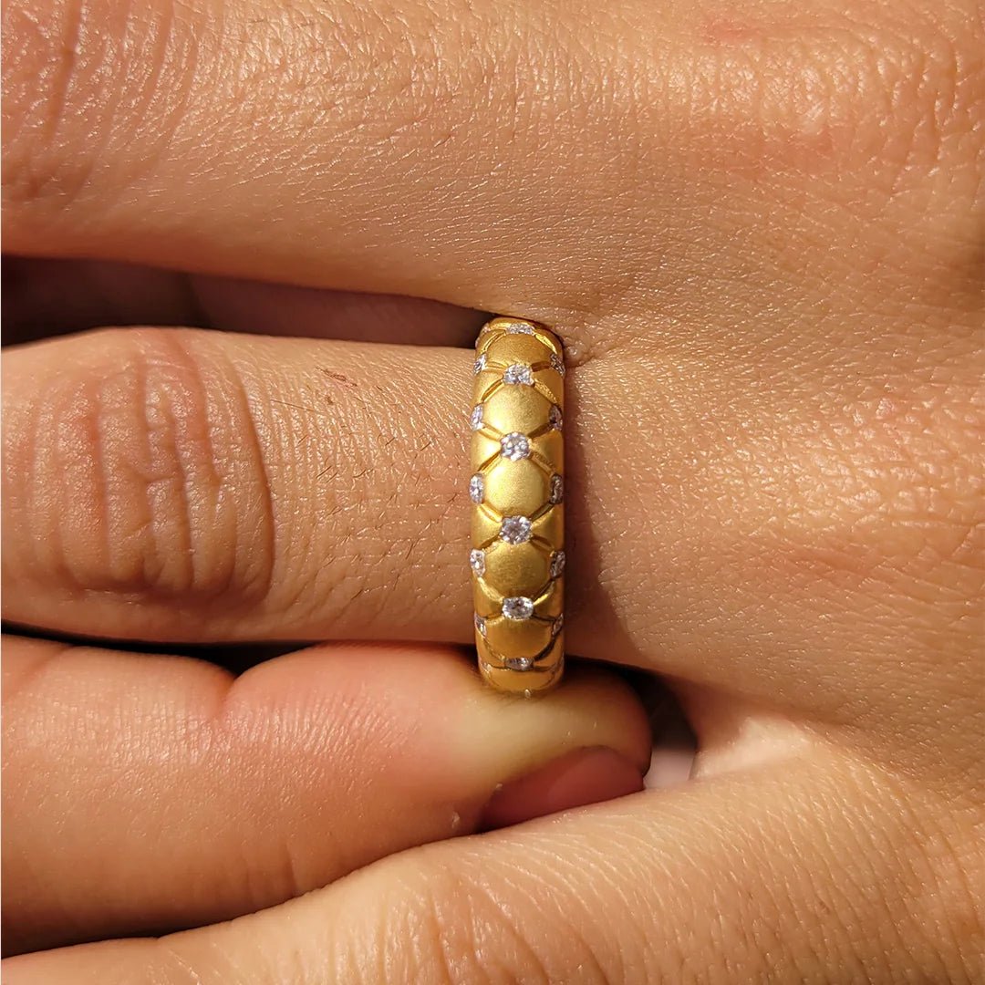 Round Lab Grown Diamond Wedding Band in Matte Gold - Riant Fine Jewelry LLC