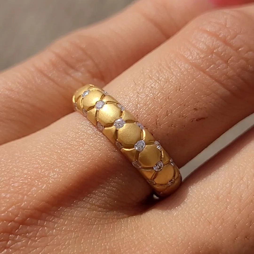 Round Lab Grown Diamond Wedding Band in Matte Gold - Riant Fine Jewelry LLC