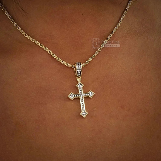 Round Moissanite 14K Gold Cross Pendant - Riant Fine Jewelry
