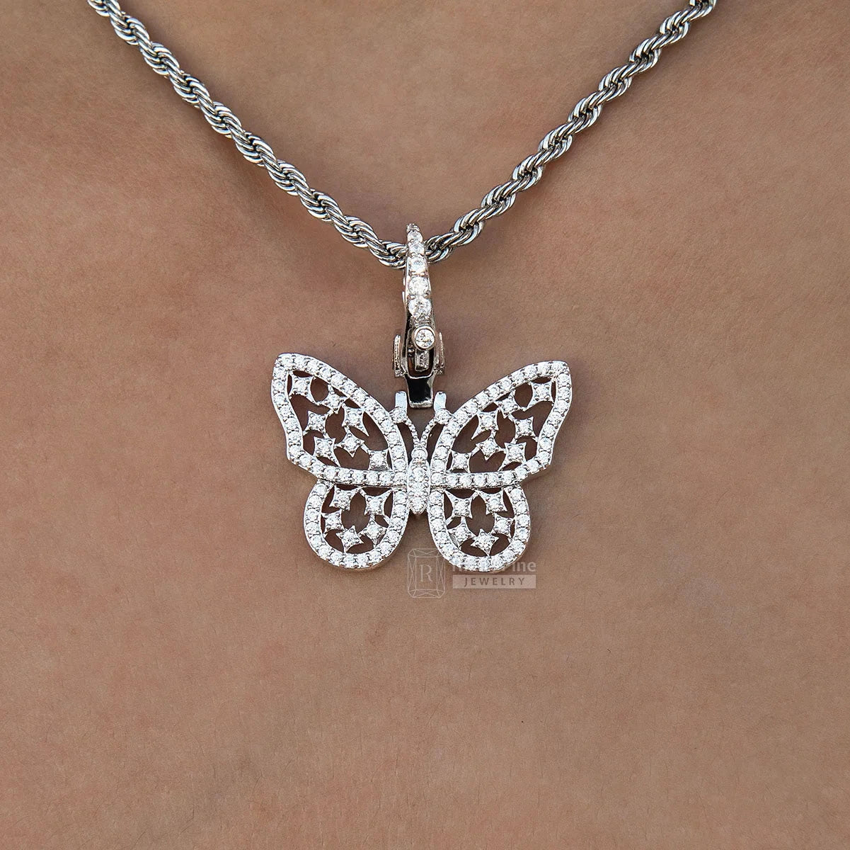 14K White Gold Butterfly Pendant