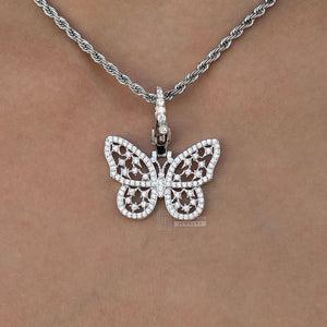 Round Moissanite Butterfly Pendant In 14K White Gold