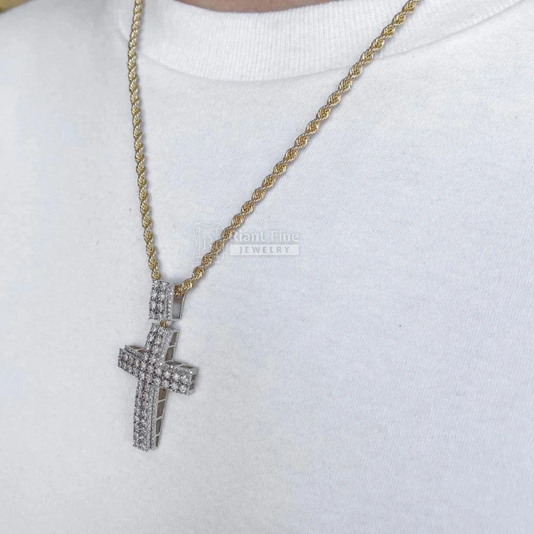 Round Moissanite Mens Cross Pendant In 14K Gold - Riant Fine Jewelry