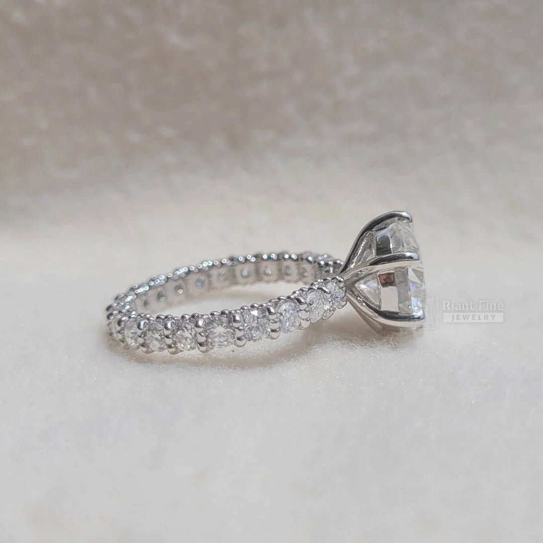 Round Moissanite Vintage Pave Set Engagement Ring - Riant Fine Jewelry LLC