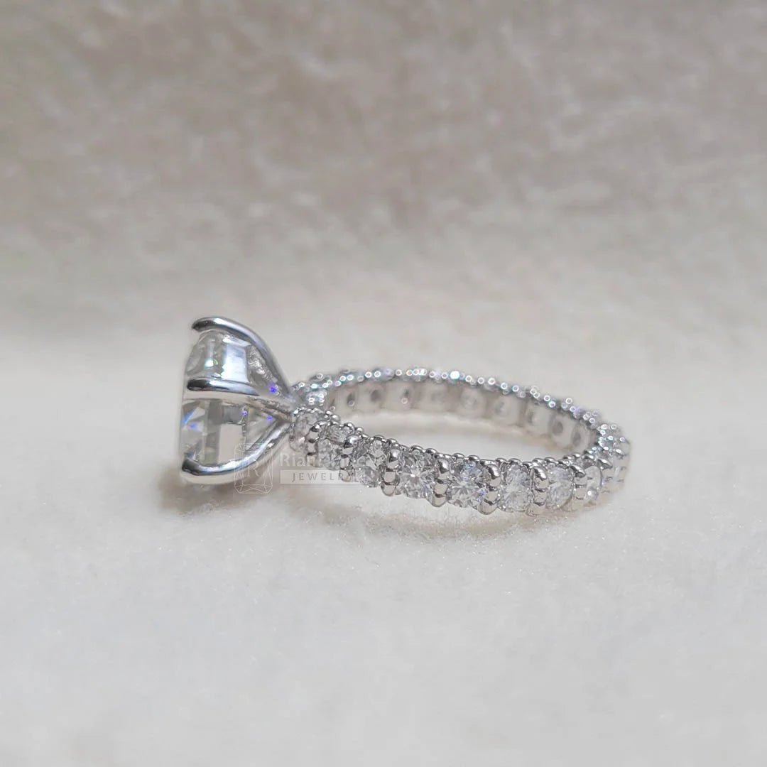 Round Moissanite Vintage Pave Set Engagement Ring - Riant Fine Jewelry LLC