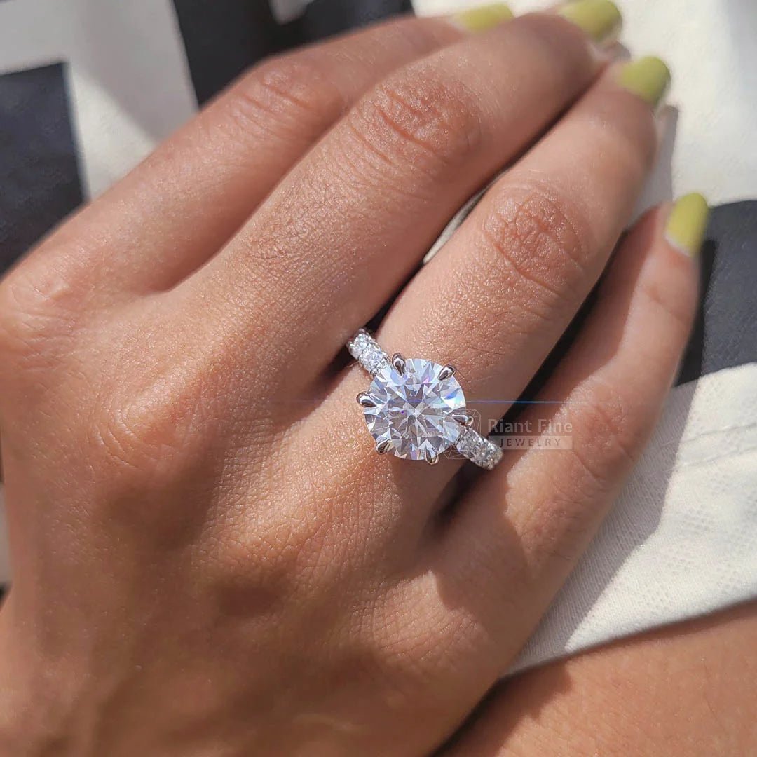 Round Moissanite Vintage Pave Set Engagement Ring - Riant Fine Jewelry LLC