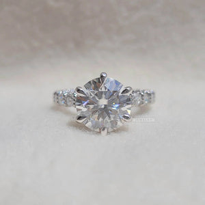 Round Moissanite Vintage Pave Set Engagement Ring